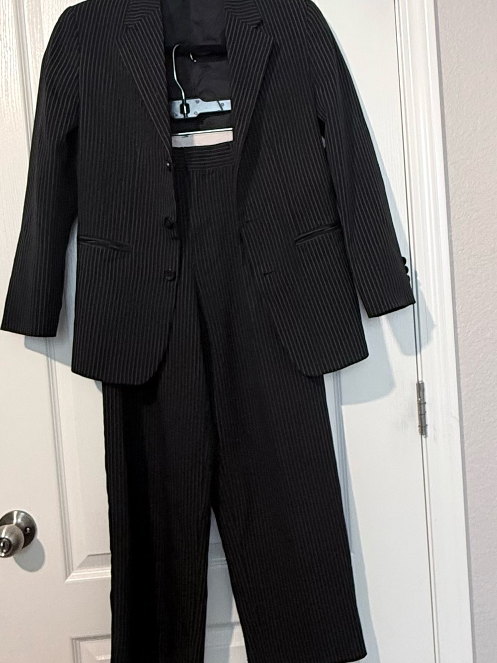 Boys Black Pinstripe 2-Piece Suit Size 12 – Blazer & Dress Pants Formal